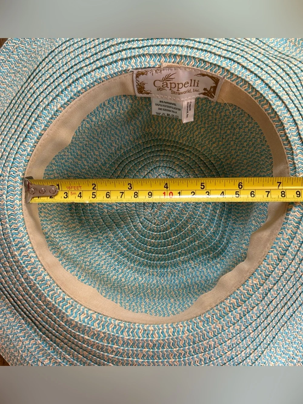 Cappelli Straworld Striped Wide Brim Sun Hat Turquoise w/Beaded Band One Size